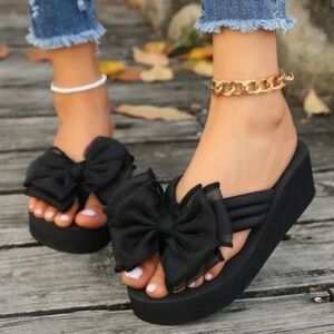 Bowknot Wedge Platform Flip flops